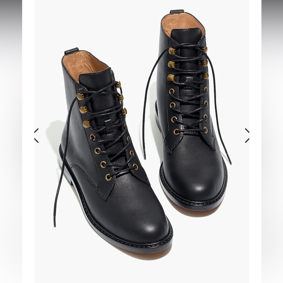 • Madewell • Women’s Kellie Combat Style Lace Up Boots Black Leather  7.5 - Picture 2 of 7